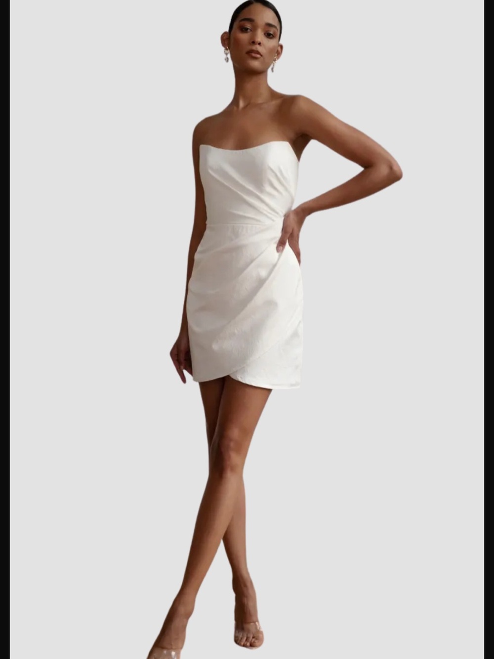Jenny Yoo Tatiana Strapmess White Mini Dress